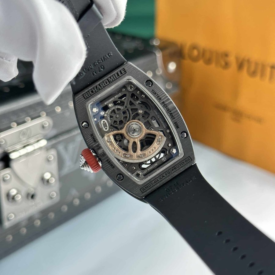 High-quality Replica Richard Mille RM 07-01 Black Carbon Black Rubber 45.32 X 32.3mm — image 7