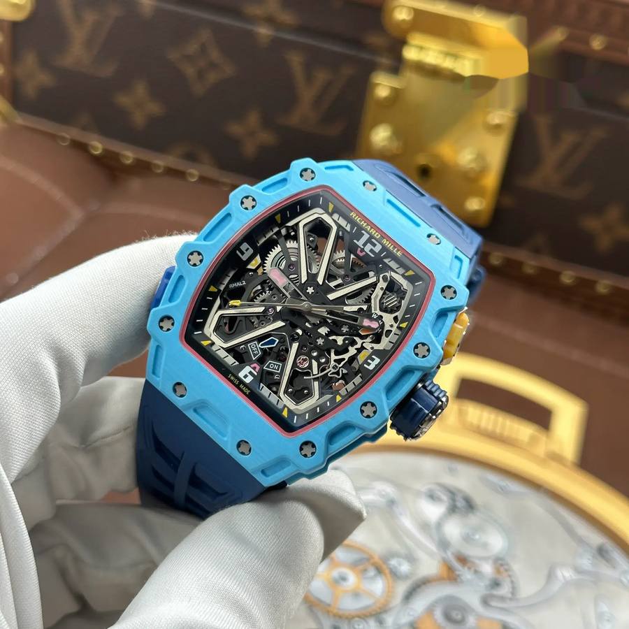 Luxury Super Clone Richard Mille RM35-03 Rafael Nadal Pastel Blue Quartz TPT Rubber Strap 43.2mm X 50mm — image 3