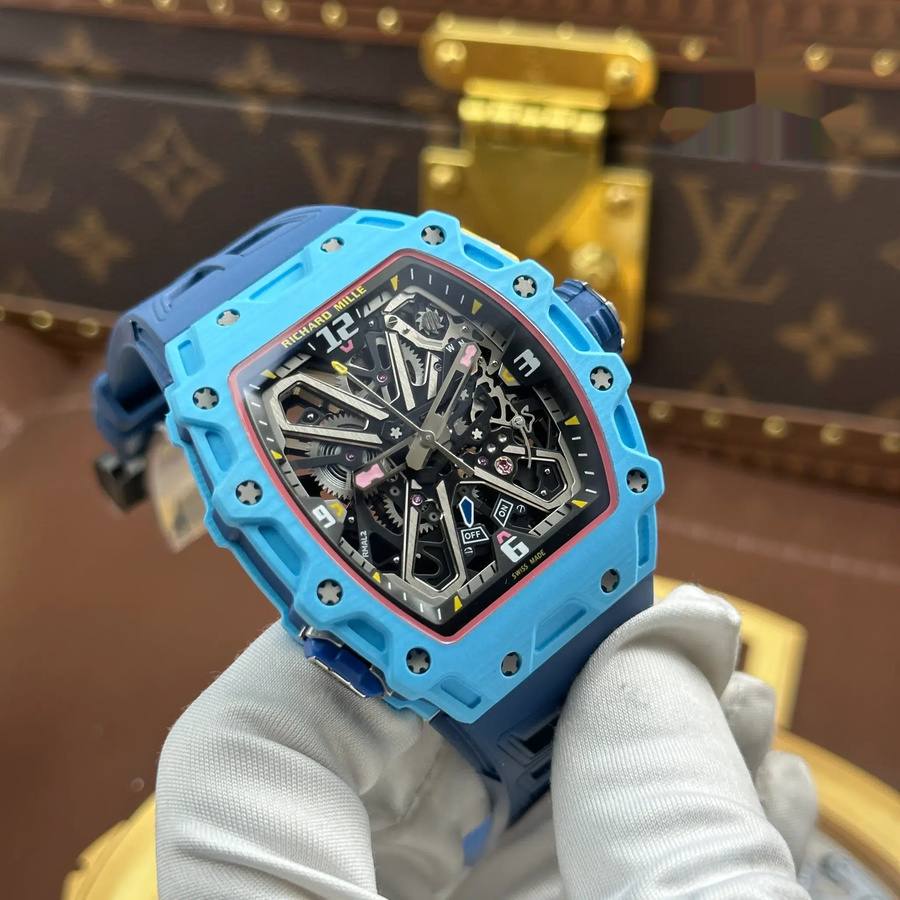 Luxury Super Clone Richard Mille RM35-03 Rafael Nadal Pastel Blue Quartz TPT Rubber Strap 43.2mm X 50mm — image 4