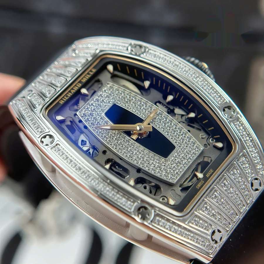 New-arrival Duplicate Richard Mille RM 07-01 White Case with CZ Stones and Black Onyx Dial ZF 45.32 X 32.3mm — image 3