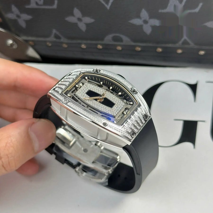 New-arrival Duplicate Richard Mille RM 07-01 White Case with CZ Stones and Black Onyx Dial ZF 45.32 X 32.3mm — image 5