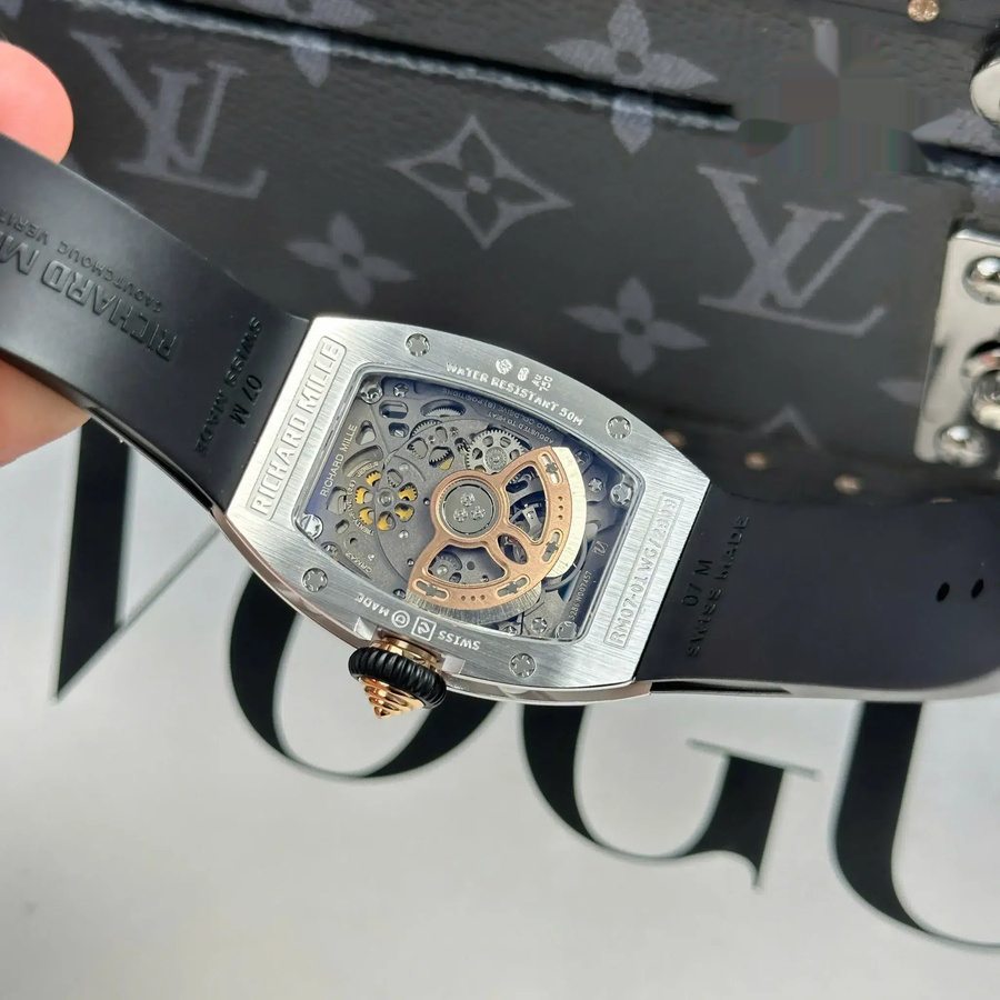 New-arrival Duplicate Richard Mille RM 07-01 White Case with CZ Stones and Black Onyx Dial ZF 45.32 X 32.3mm — image 8