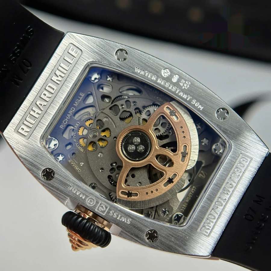New-arrival Duplicate Richard Mille RM 07-01 White Case with CZ Stones and Black Onyx Dial ZF 45.32 X 32.3mm — image 9