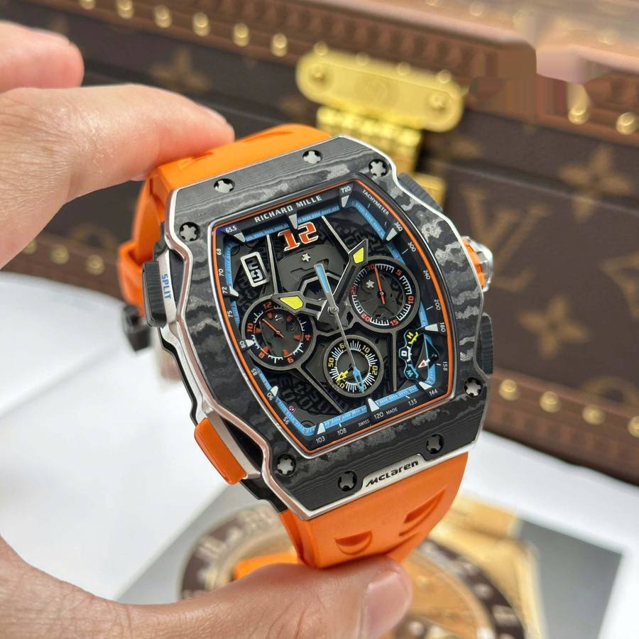 Outstanding Fake Richard Mille RM 65-01 McLaren Chronograph Carbon Fiber Skeleton Dial Rubber Strap 44.5mm X 49.9mm — image 3
