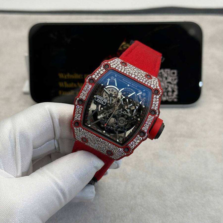 Super Clone Richard Mille RM 35-02 Red Quartz TPT Custom Made 1:1 Snow Diamond Vaucher Movement 49.94mm X 44.5mm — image 3