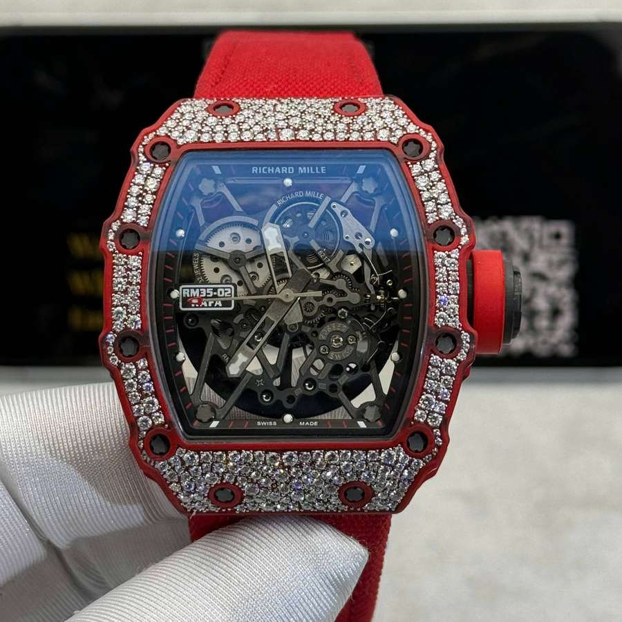 Super Clone Richard Mille RM 35-02 Red Quartz TPT Custom Made 1:1 Snow Diamond Vaucher Movement 49.94mm X 44.5mm — image 4