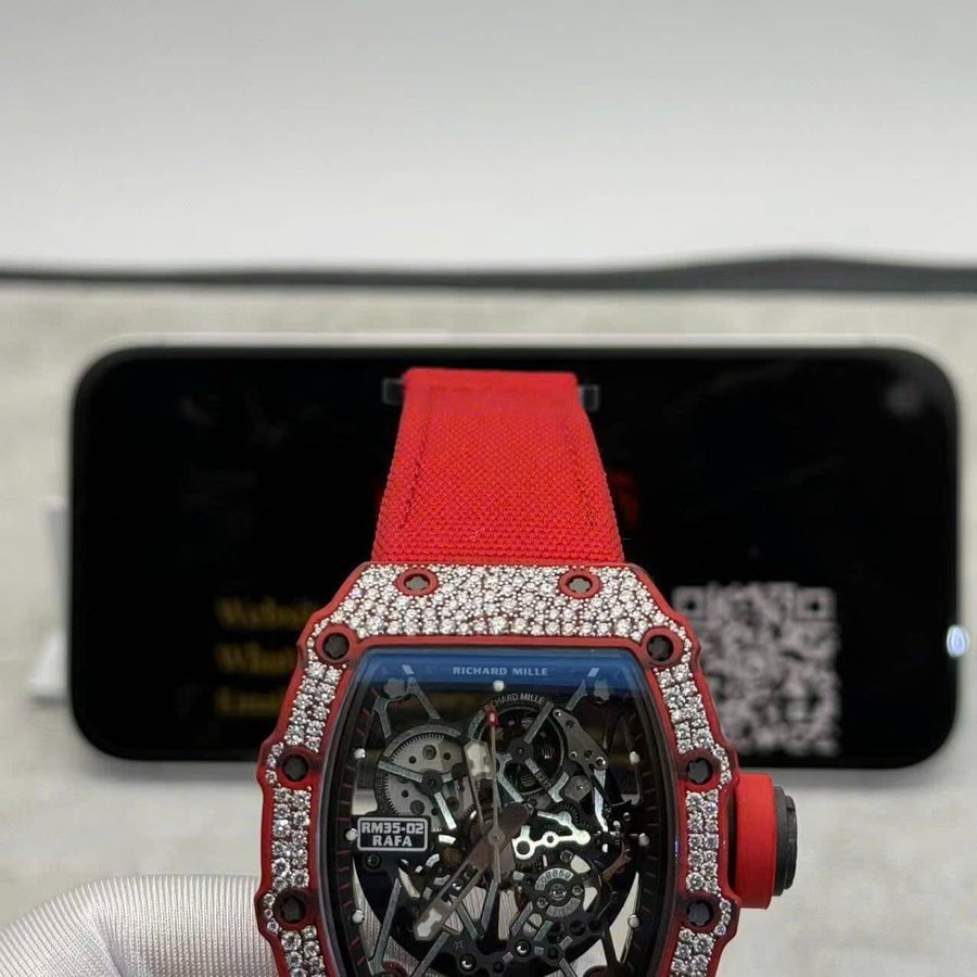 Super Clone Richard Mille RM 35-02 Red Quartz TPT Custom Made 1:1 Snow Diamond Vaucher Movement 49.94mm X 44.5mm — image 5