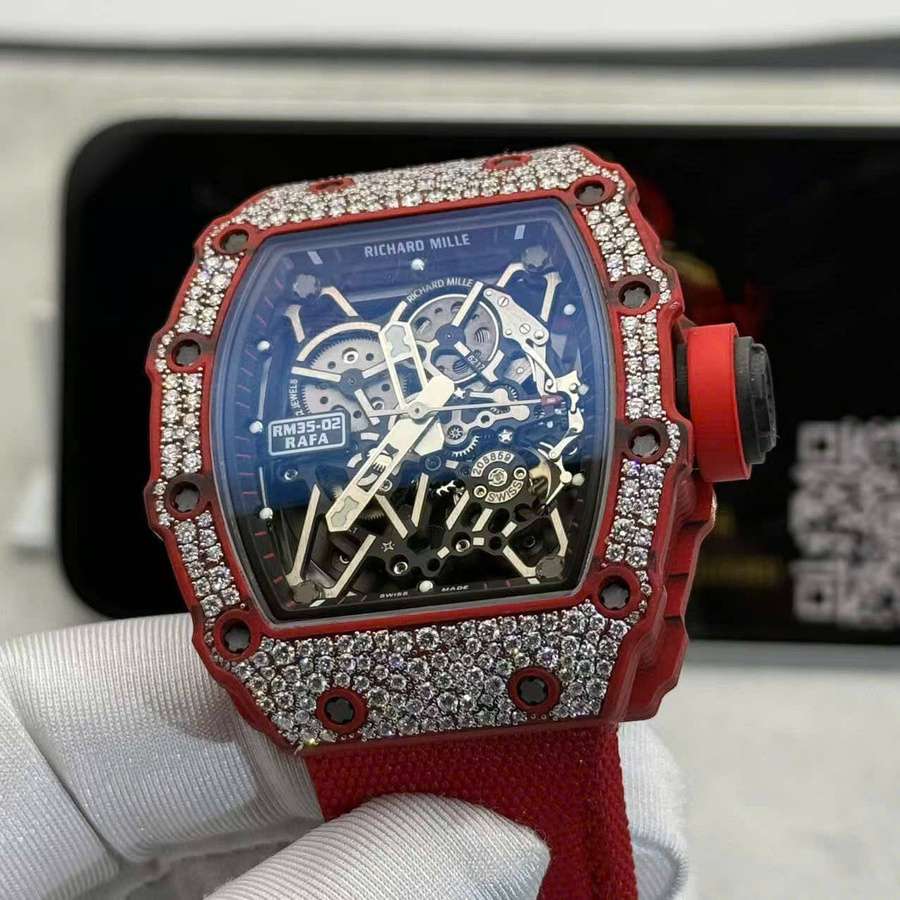Super Clone Richard Mille RM 35-02 Red Quartz TPT Custom Made 1:1 Snow Diamond Vaucher Movement 49.94mm X 44.5mm — image 8
