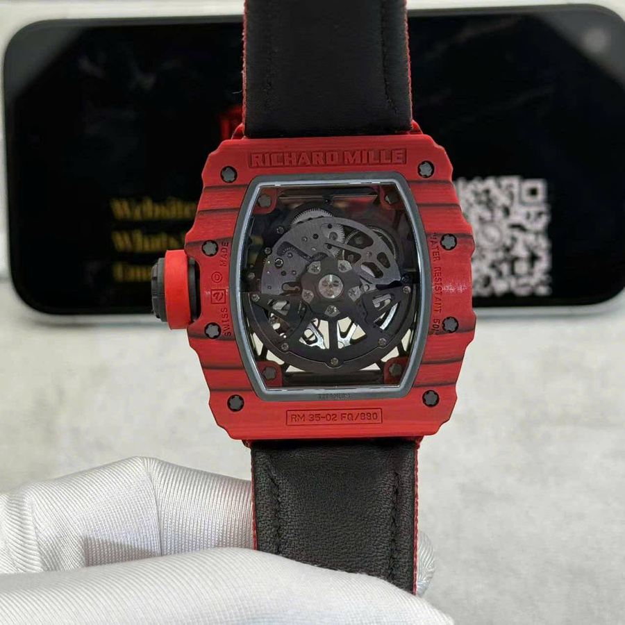 Super Clone Richard Mille RM 35-02 Red Quartz TPT Custom Made 1:1 Snow Diamond Vaucher Movement 49.94mm X 44.5mm — image 11