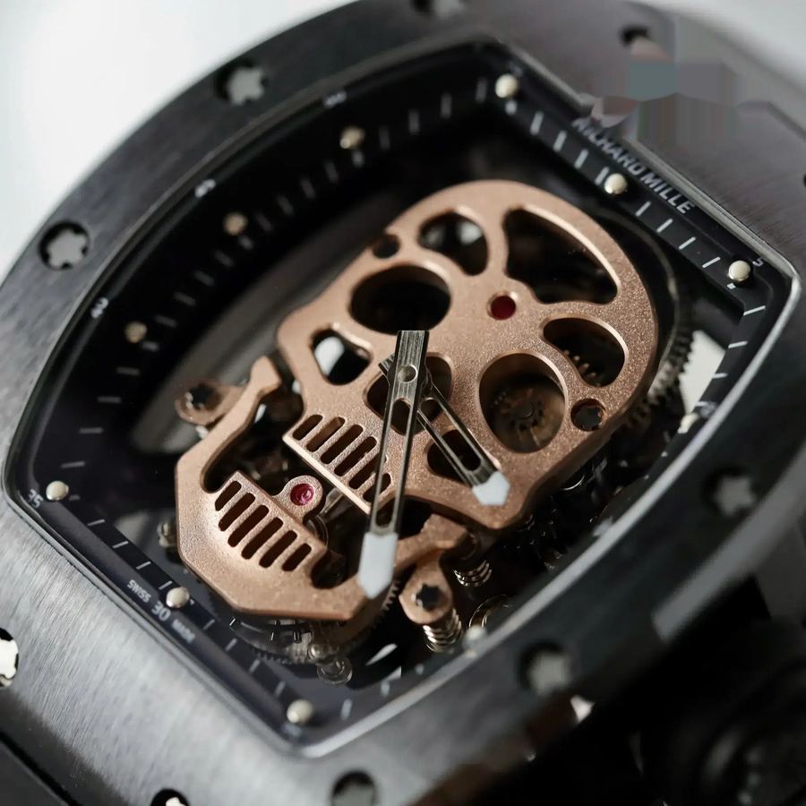 Top-rated Replica Richard Mille RM 52-01 Skull Tourbillon Black Ceramic Case High-quality Strap 43mm — image 4