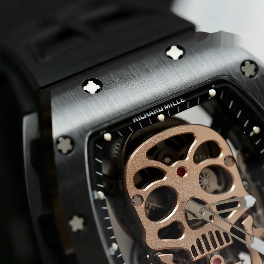 Top-rated Replica Richard Mille RM 52-01 Skull Tourbillon Black Ceramic Case High-quality Strap 43mm — image 5