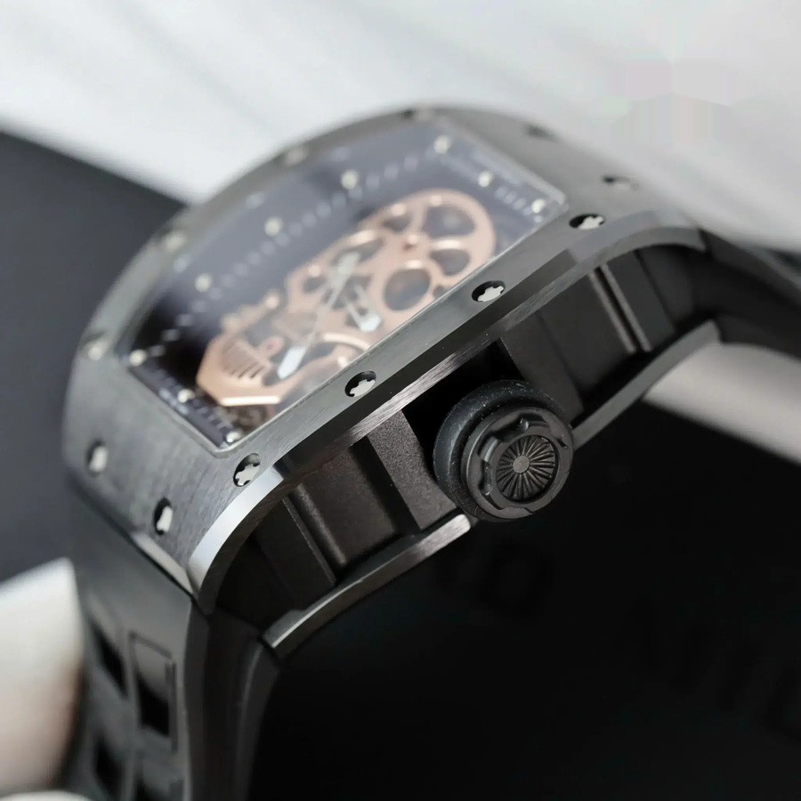 Top-rated Replica Richard Mille RM 52-01 Skull Tourbillon Black Ceramic Case High-quality Strap 43mm — image 6