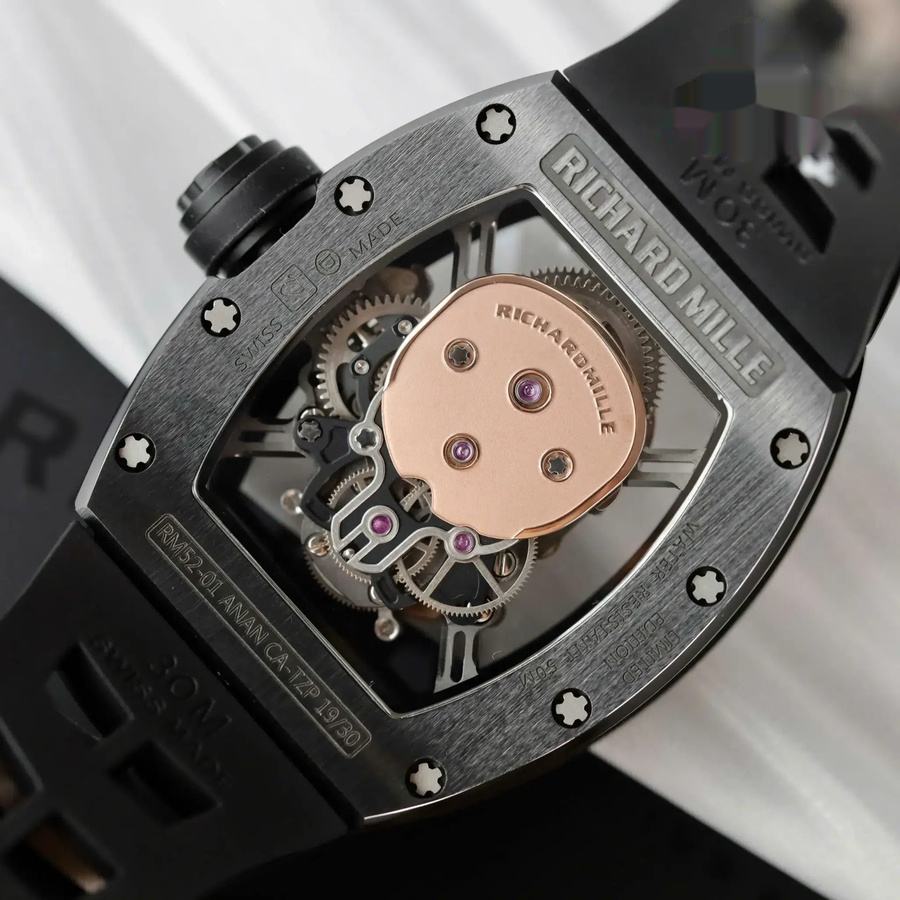 Top-rated Replica Richard Mille RM 52-01 Skull Tourbillon Black Ceramic Case High-quality Strap 43mm — image 7