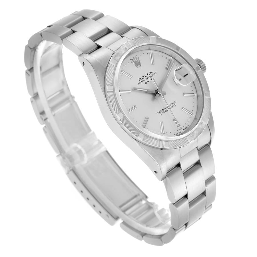 Reasonably Priced Replica Rolex Date Engine Turned Bezel Silver Dial Steel Mens Watch 15210 — image 3