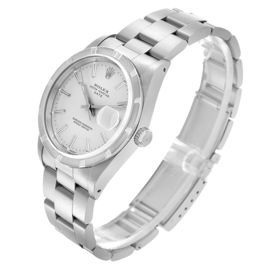 Reasonably Priced Replica Rolex Date Engine Turned Bezel Silver Dial Steel Mens Watch 15210 — image 4