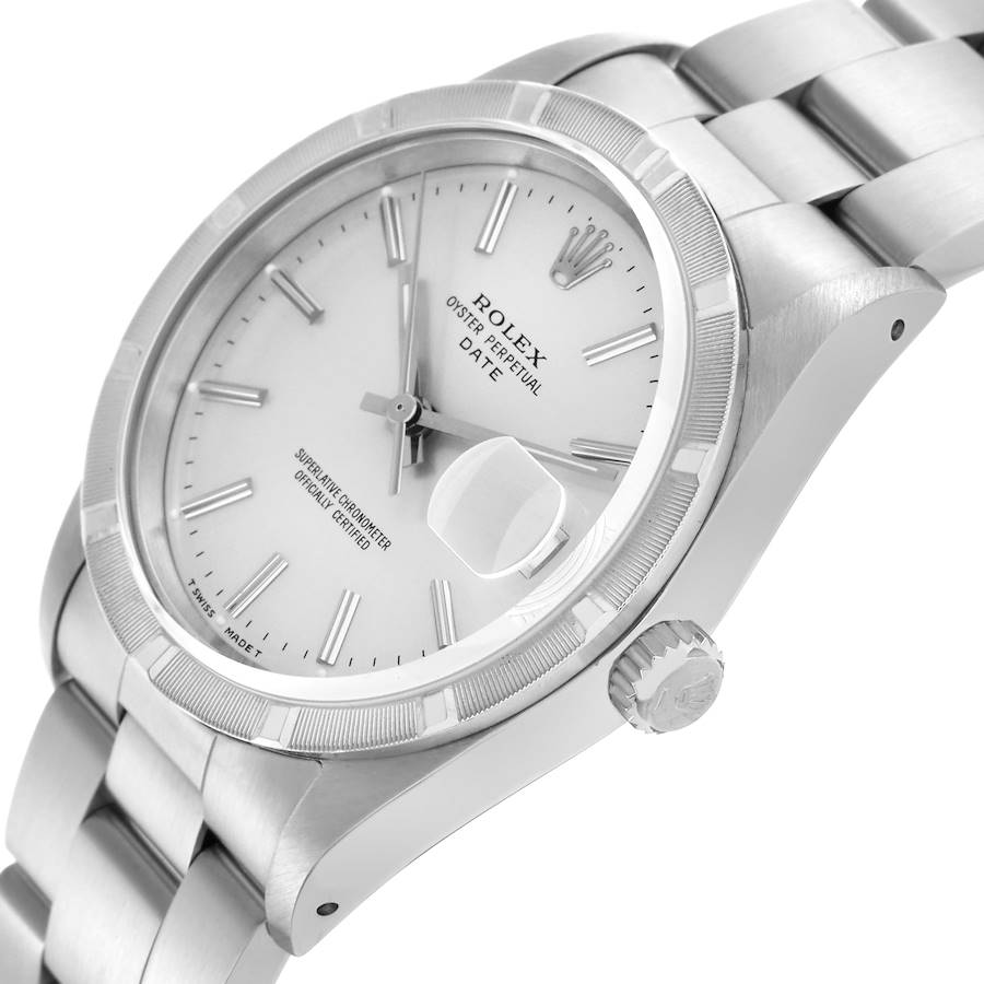 Reasonably Priced Replica Rolex Date Engine Turned Bezel Silver Dial Steel Mens Watch 15210 — image 5