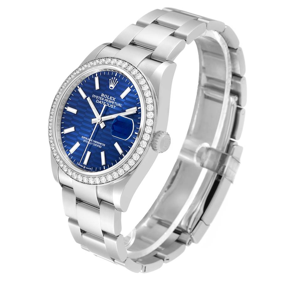 Inexpensive Replica Rolex Datejust Steel Blue Fluted Dial Diamond Mens Watch 126284 — image 4
