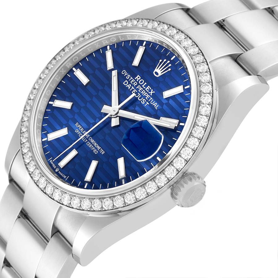 Inexpensive Replica Rolex Datejust Steel Blue Fluted Dial Diamond Mens Watch 126284 — image 5