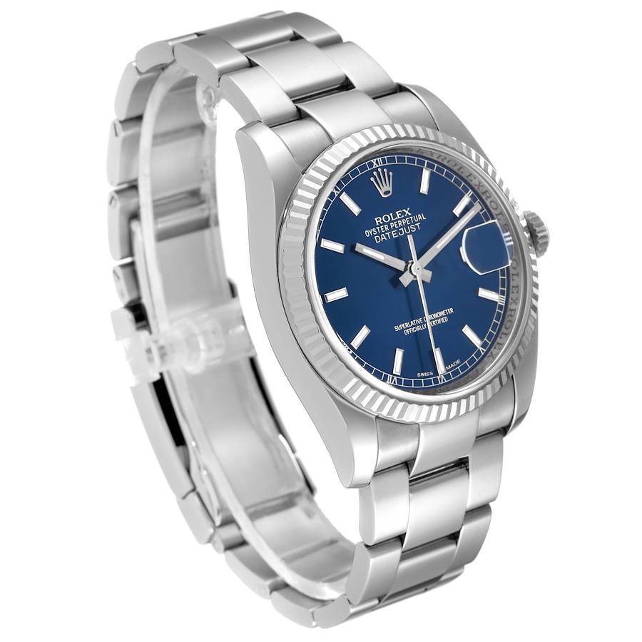 Special Replica Rolex Datejust Steel White Gold Blue Dial Roulette Date Wheel Mens Watch 116234 — image 3