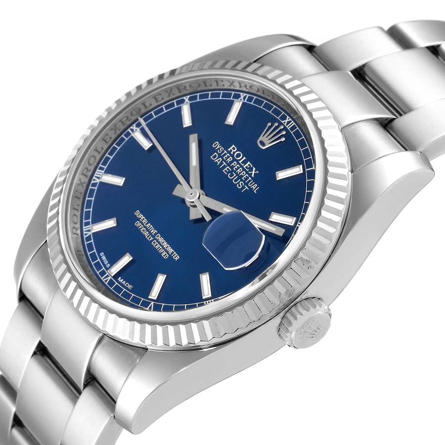 Special Replica Rolex Datejust Steel White Gold Blue Dial Roulette Date Wheel Mens Watch 116234 — image 5
