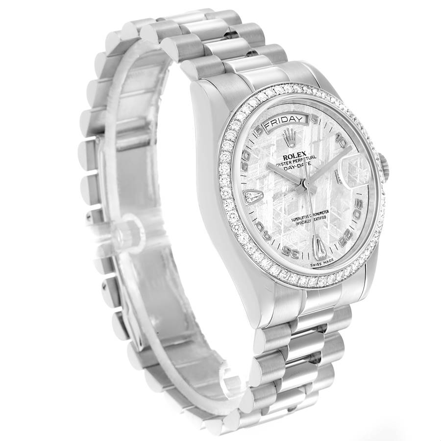 Exceptional Replica Rolex President Day-Date Platinum Diamond Meteorite Dial Watch 118346 — image 4