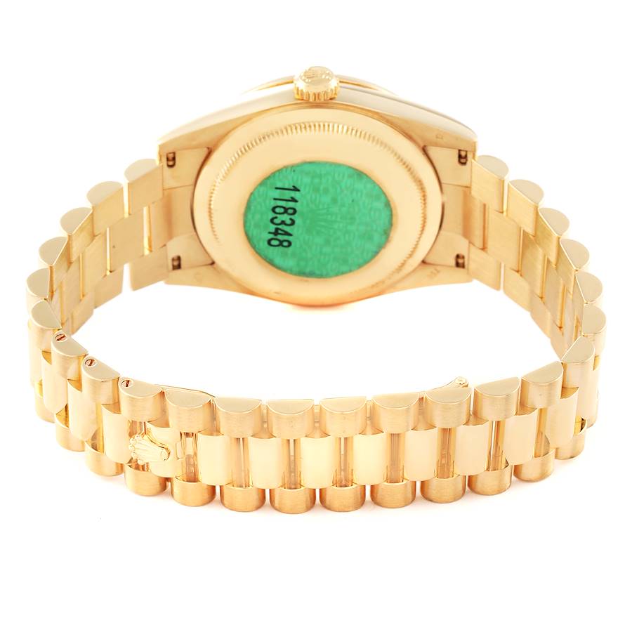Excellent Replica Rolex President Day Date Yellow Gold Green Enamel Diamond Mens Watch 118348 — image 7