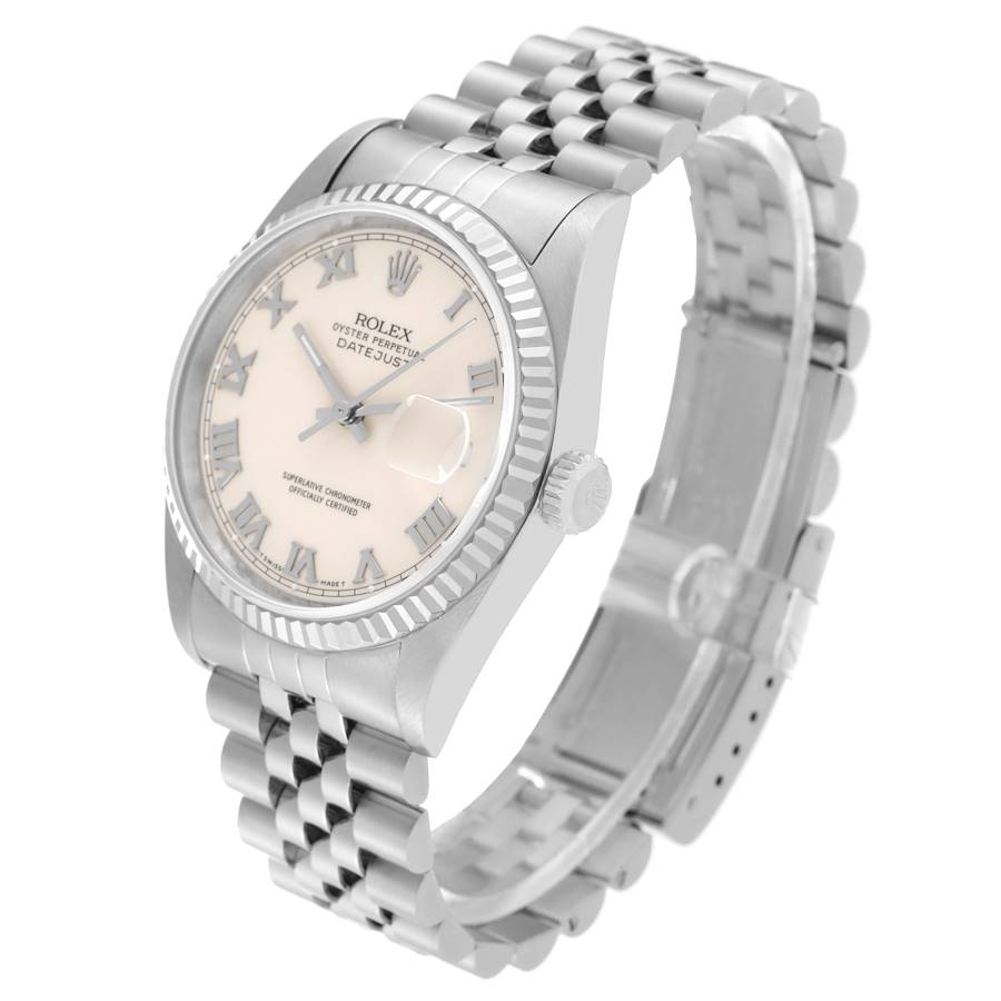 Gorgeous Rolex Datejust Ivory Roman Dial Steel White Gold Mens Watch 16234 — image 4