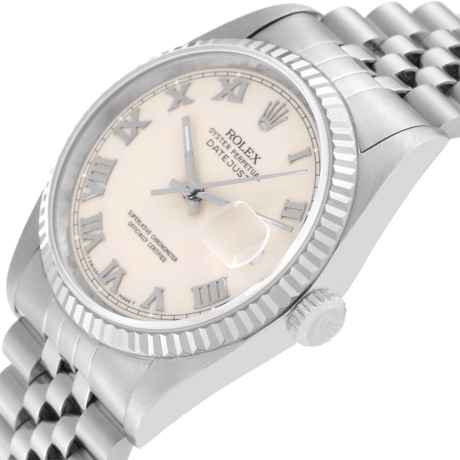 Gorgeous Rolex Datejust Ivory Roman Dial Steel White Gold Mens Watch 16234 — image 5