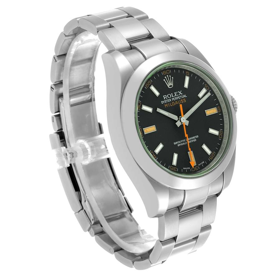 Enchanting Rolex Milgauss 40mm Black Dial Green Crystal Steel Mens Watch 116400 — image 3