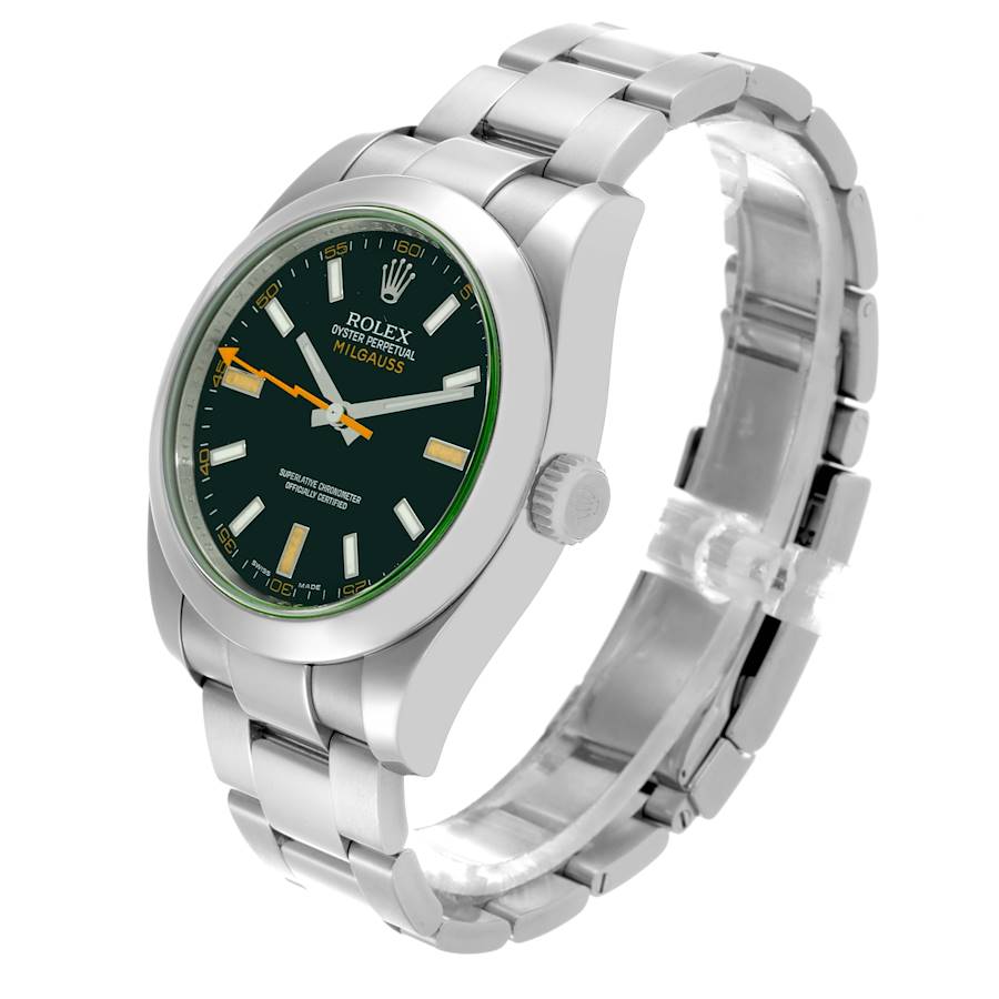 Enchanting Rolex Milgauss 40mm Black Dial Green Crystal Steel Mens Watch 116400 — image 4