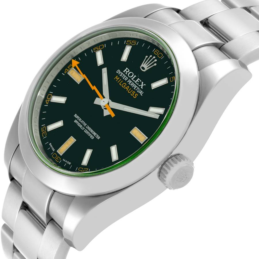 Enchanting Rolex Milgauss 40mm Black Dial Green Crystal Steel Mens Watch 116400 — image 5