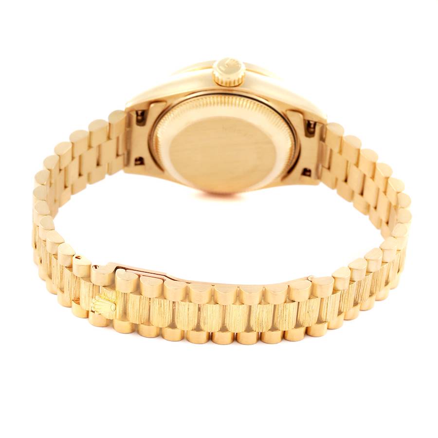 Beguiling Rolex President Datejust Yellow Gold Bark Finish Diamond Ladies Watch 69288 — image 7