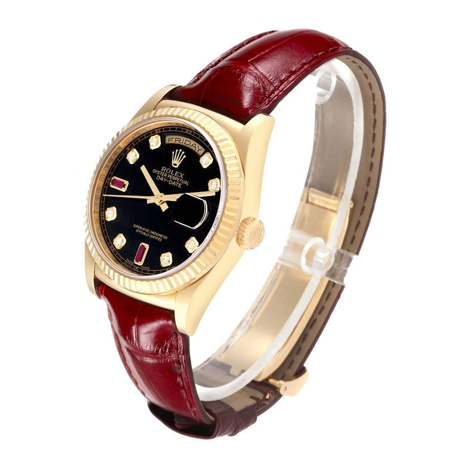 Low-cost Rolex President Day Date Yellow Gold Diamond Ruby Mens Watch 118138 — image 3