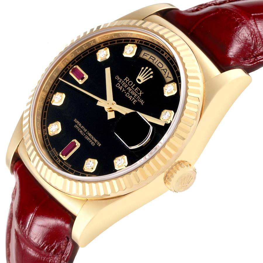 Low-cost Rolex President Day Date Yellow Gold Diamond Ruby Mens Watch 118138 — image 5