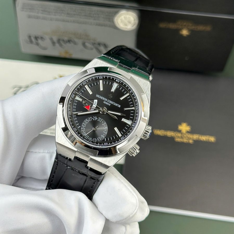 Exclusive Super Clone Vacheron Constantin Overseas Dual Time 7900V/110A-B546 Black Dial and Leather Strap 41mm — image 4